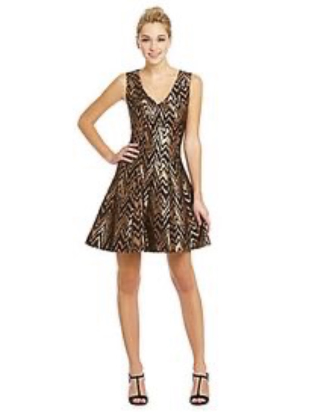 Vince Camuto black and gold metallic dress